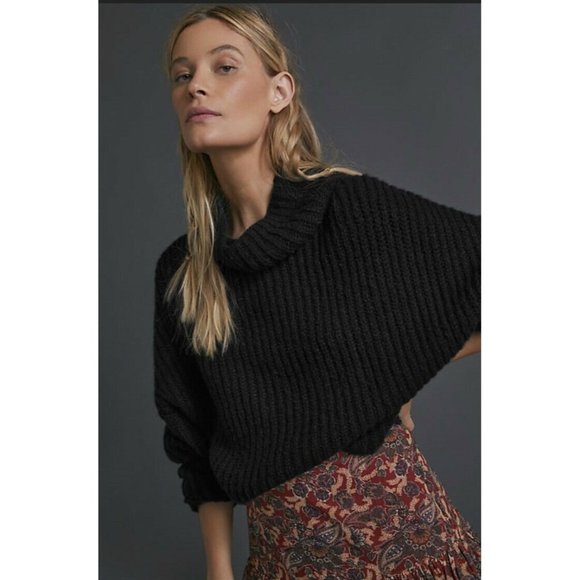 Anthropologie Sweaters - Anthropologie Maeve Ribbed Athena Funnel Sweater Black XL New Pullover RARE NWT